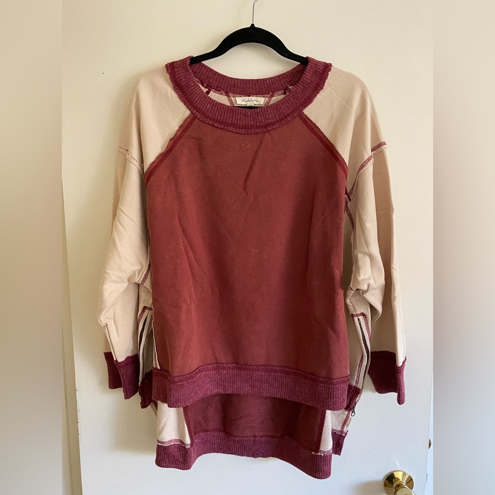 Two-Tone Burgundy and Beige Sweatshirt